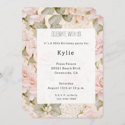 Crème Blush Roze Rozen Bloemige Verjaardag   Kaart (Voorkant / Achterkant)
