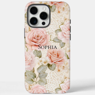 Crème Blush Roze Rozen Bloemrijke Bruidsdouche iPhone 16 Pro Max Hoesje