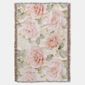 Crème Blush Roze Rozen Bloemrijke Bruiloftsdouche Deken (Voorkant Verticaal)