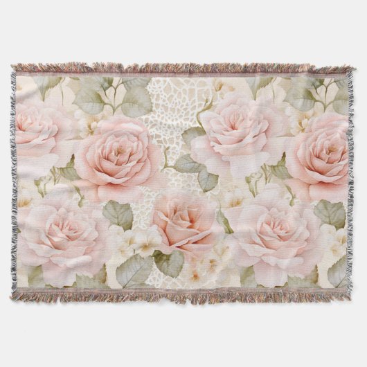 Crème Blush Roze Rozen Bloemrijke Bruiloftsdouche Deken (Voorkant)