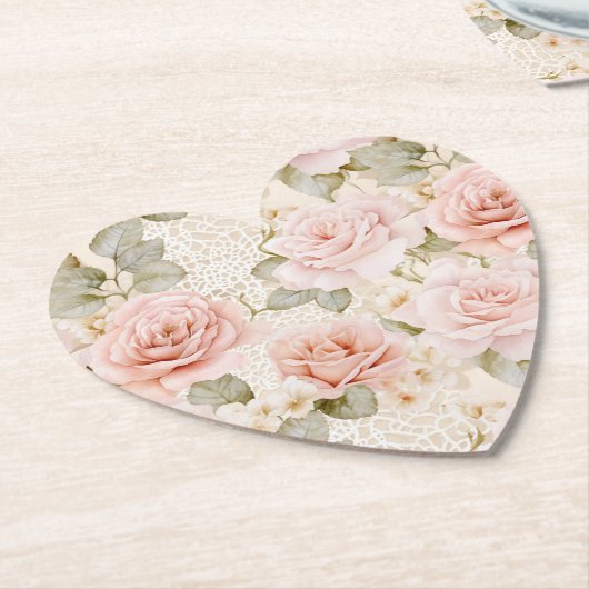 Crème Blush Roze Rozen Bloemrijke Bruiloftsdouche Kartonnen Onderzetters (Gekanteld)