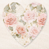 Crème Blush Roze Rozen Bloemrijke Bruiloftsdouche Kartonnen Onderzetters (Voorkant)
