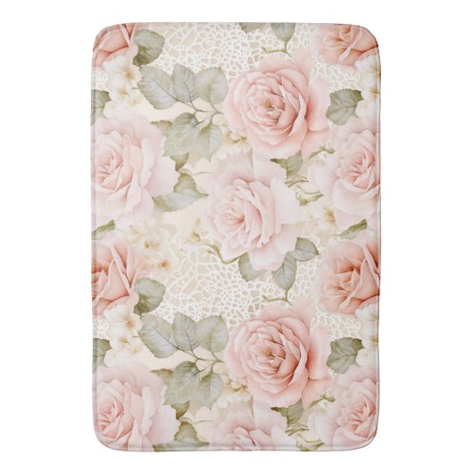 Crème Blush Roze Rozen Bruiloft Feest Badmat (Voorkant Verticaal)