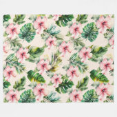 Crème Blush Roze Tropische bladeren Hibiscus Bloem Fleece Deken (Voorkant (Horizontaal))