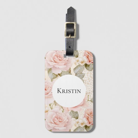 Crème Blush Rozen Bloemen Bagagelabel (Voorkant (verticaal))