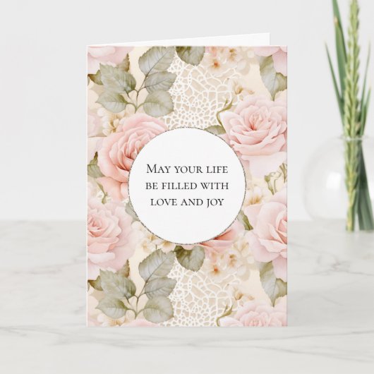 Crème Blush Rozen Bloemen bruiloft Kaart (Voorkant)