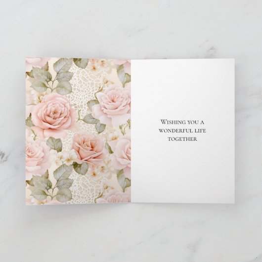 Crème Blush Rozen Bloemen bruiloft Kaart (Binnen)