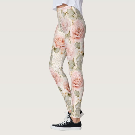 Crème Blush Rozen Bloemen Leggings (Links)