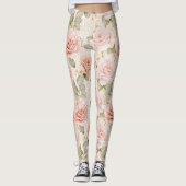 Crème Blush Rozen Bloemen Leggings (Voorkant)