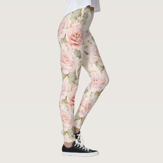 Crème Blush Rozen Bloemen Leggings (Rechts)
