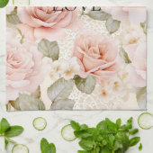 Crème Blush Rozen Bloemen Theedoek (Gevouwen)