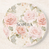 Crème Blush Rozen Bloemen Zandsteen Onderzetter (Voorkant)