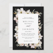 Crème, Blush, Zwarte Waterverf Bloemen bruiloft Kaart (Voorkant)
