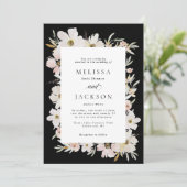 Crème, Blush, Zwarte Waterverf Bloemen bruiloft Kaart (Staand voorkant)