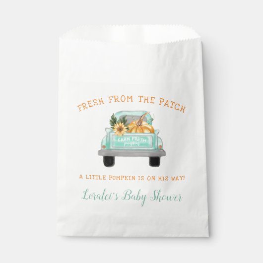 Crème Boerderij Truck met pompoen Herfst Baby show Bedankzakje (Voorkant)