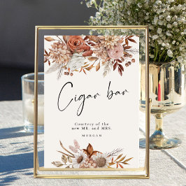 Crème Boho Bloemen Favoriet Sigaar Bar Trouwbord Poster