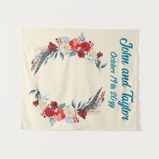 Crème Boho Bruiloft Achtergrond Receptie Fotocabin Wandkleed (Voorkant (horizontaal))