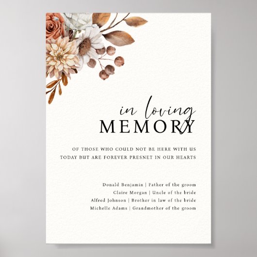 Crème Boho In liefdevolle herinnering Trouwbord Poster (Voorkant)