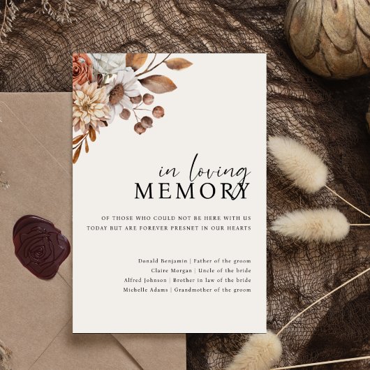 Crème Boho In liefdevolle herinnering Trouwbord Poster