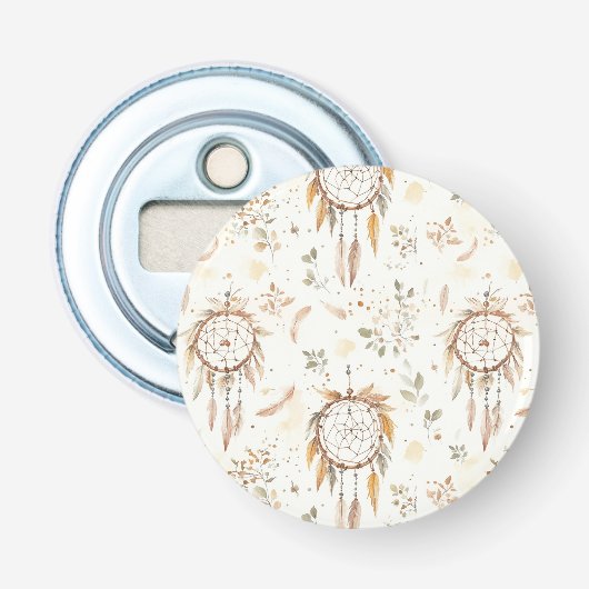 Crème Boho Veren Droomvangers Button Flesopener (Voorkant)