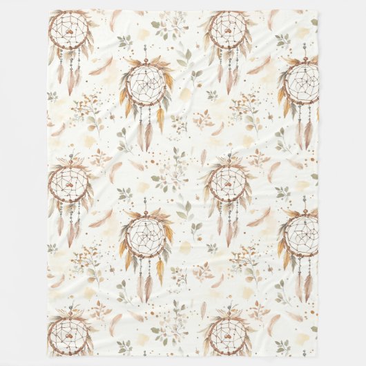Crème Boho Veren Droomvangers Fleece Deken (Voorkant)