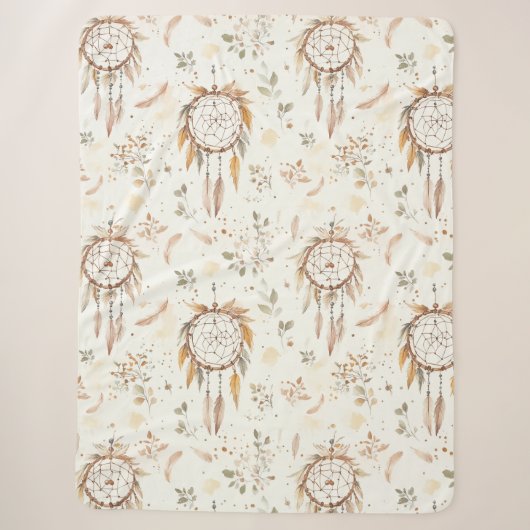 Crème Boho Veren Droomvangers Sherpa Deken (Voorkant)