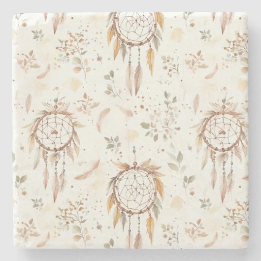 Crème Boho Veren Droomvangers Stenen Onderzetter (Voorkant)