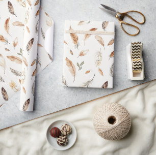 Crème Boho Veren Verjaardag Cadeaupapier