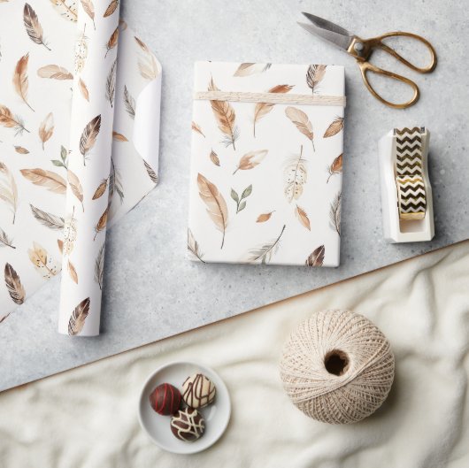 Crème Boho Veren Verjaardag Cadeaupapier (Crafts)