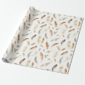 Crème Boho Veren Verjaardag Cadeaupapier (Uitgerold)