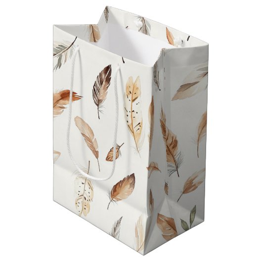 Crème Boho Veren Verjaardag Medium Cadeauzakje (Voorkant Gekanteld)