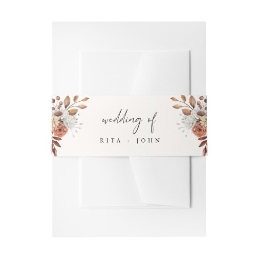 Crème Boho Zwart-wit bruiloft Uitnodigingen Wikkel (Voorkant Voorbeeld)