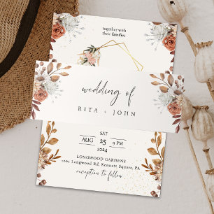 Crème Boho Zwart-wit bruiloft Uitnodigingen Wikkel