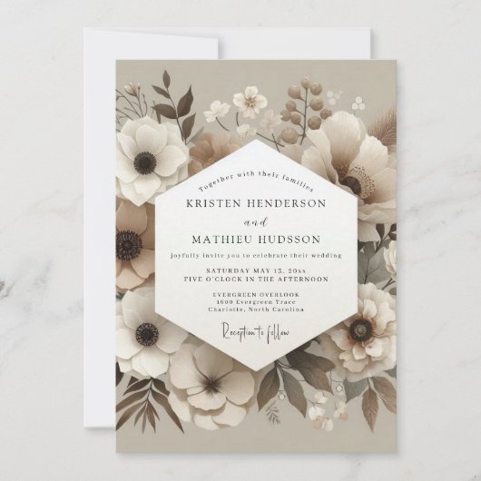 Crème Botanical Whisper Bruiloft Kaart (Voorkant)