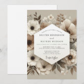 Crème Botanical Whisper Bruiloft Kaart (Voorkant / Achterkant)