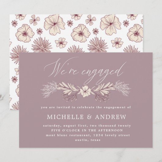 Crème Botanisch Pastel verloving Kaart (Voorkant / Achterkant)