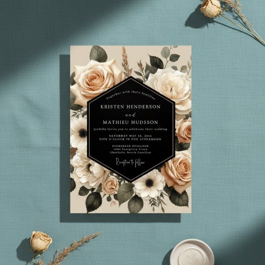 Crème Botanische Betovering Bruiloft Kaart
