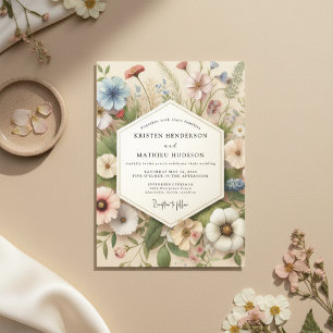 Crème Botanische Fantasievolle Bruiloft Kaart
