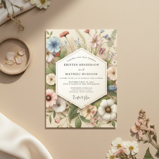 Crème Botanische Fantasievolle Bruiloft Kaart