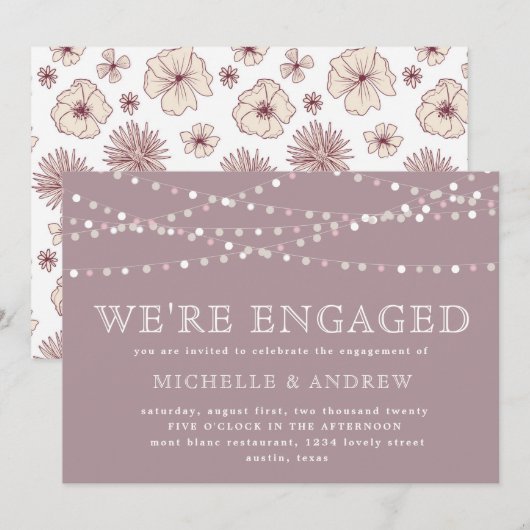 crème botanische pastel snoer lichten verlovingsfe kaart (Voorkant / Achterkant)