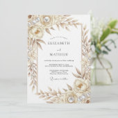 Crème Botanische Romantische Bruiloft Kaart (Staand voorkant)