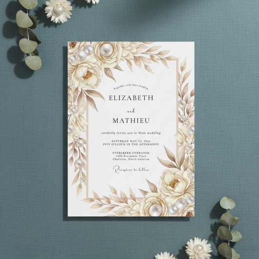 Crème Botanische Romantische Bruiloft Kaart