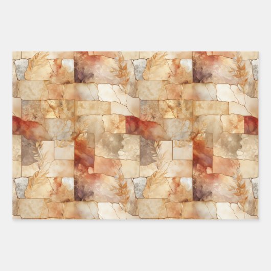 Crème Bourgogne Rood Goud Driehoeken Kerstmis Inpakpapier Vel (Voorkant 2)