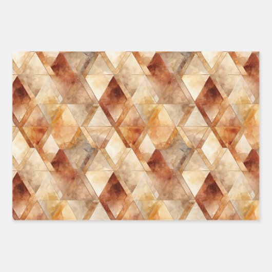 Crème Bourgogne Rood Goud Driehoeken Kerstmis Inpakpapier Vel (Voorkant)