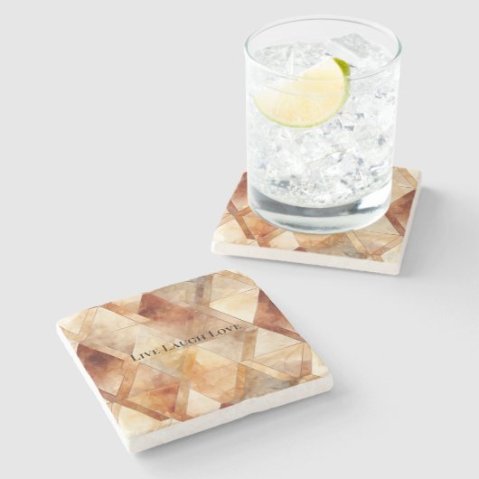 Crème Bourgogne Rood Goud Driehoeken Stenen Onderzetter (Zijkant)