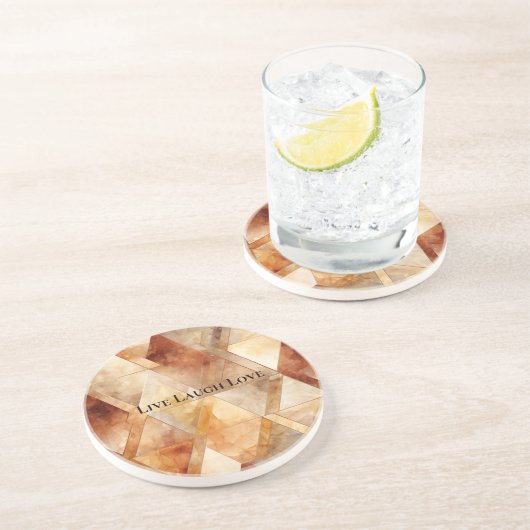 Crème Bourgogne Rood Goud Driehoeken Zandsteen Onderzetter (Zijkant)