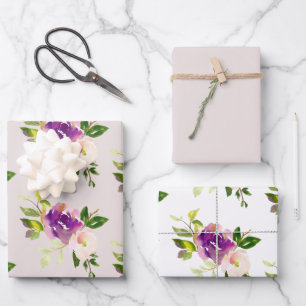Crème Bourgogne Roze Bloemen Huwelijk Inpakpapier Vel