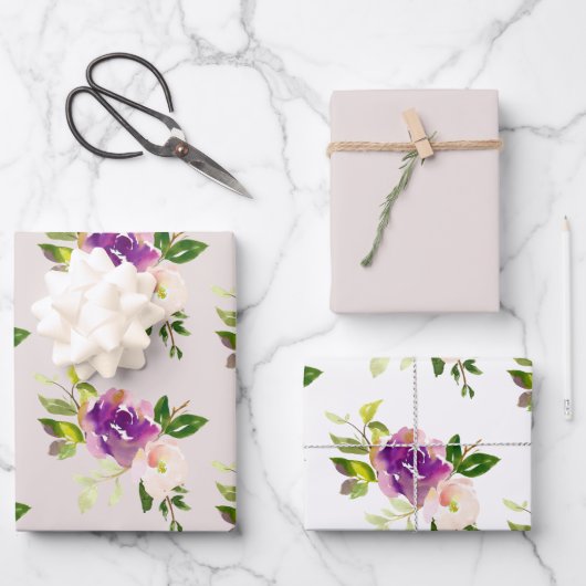 Crème Bourgogne Roze Bloemen Huwelijk Inpakpapier Vel (Voorkant)