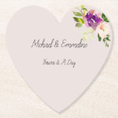 Crème Bourgogne Roze Bloemen Huwelijk Kartonnen Onderzetters (Voorkant)