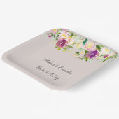 Crème Bourgogne Roze Bloemen Huwelijk Papieren Bordje (Gebogen)
